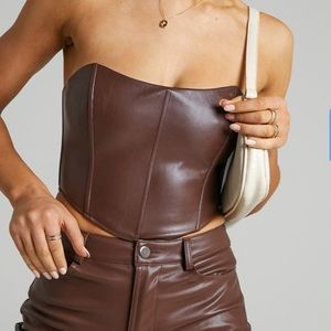 Showpo Lorrin Cropped Corset in Chocolate Leatherette